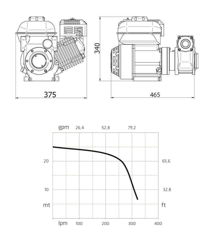 Мотопомпа для дизельного палива, 318 л/хв