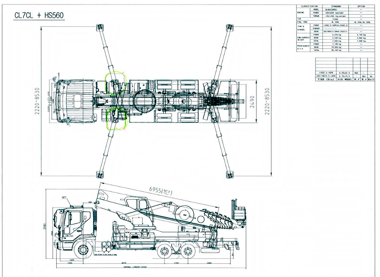 креслення автогідропідіймача HANSIN HS560 на шасі Daewoo Novus 6x4