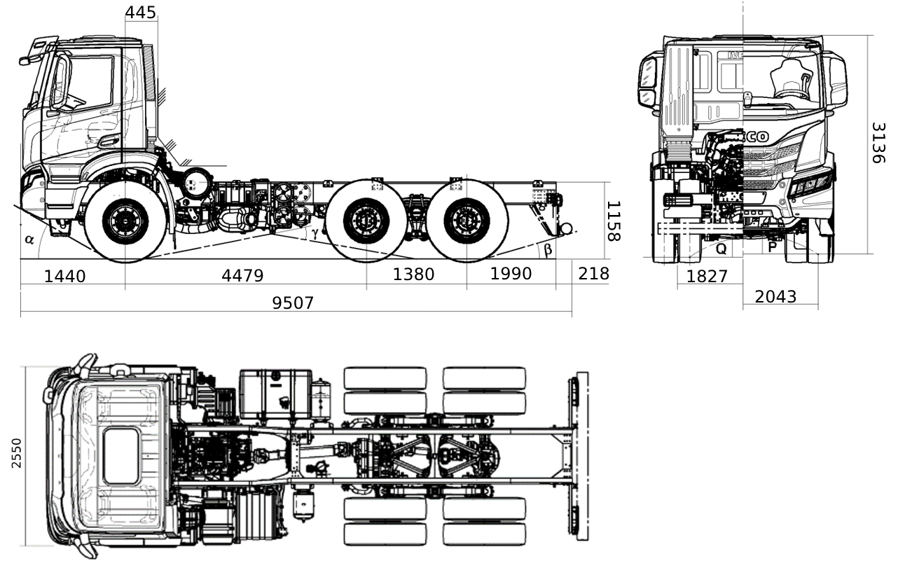 креслення шасі Iveco T-WAY AD380T48H 6x4