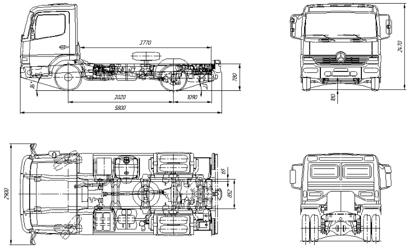 креслення шасі Mercedes Atego 1324