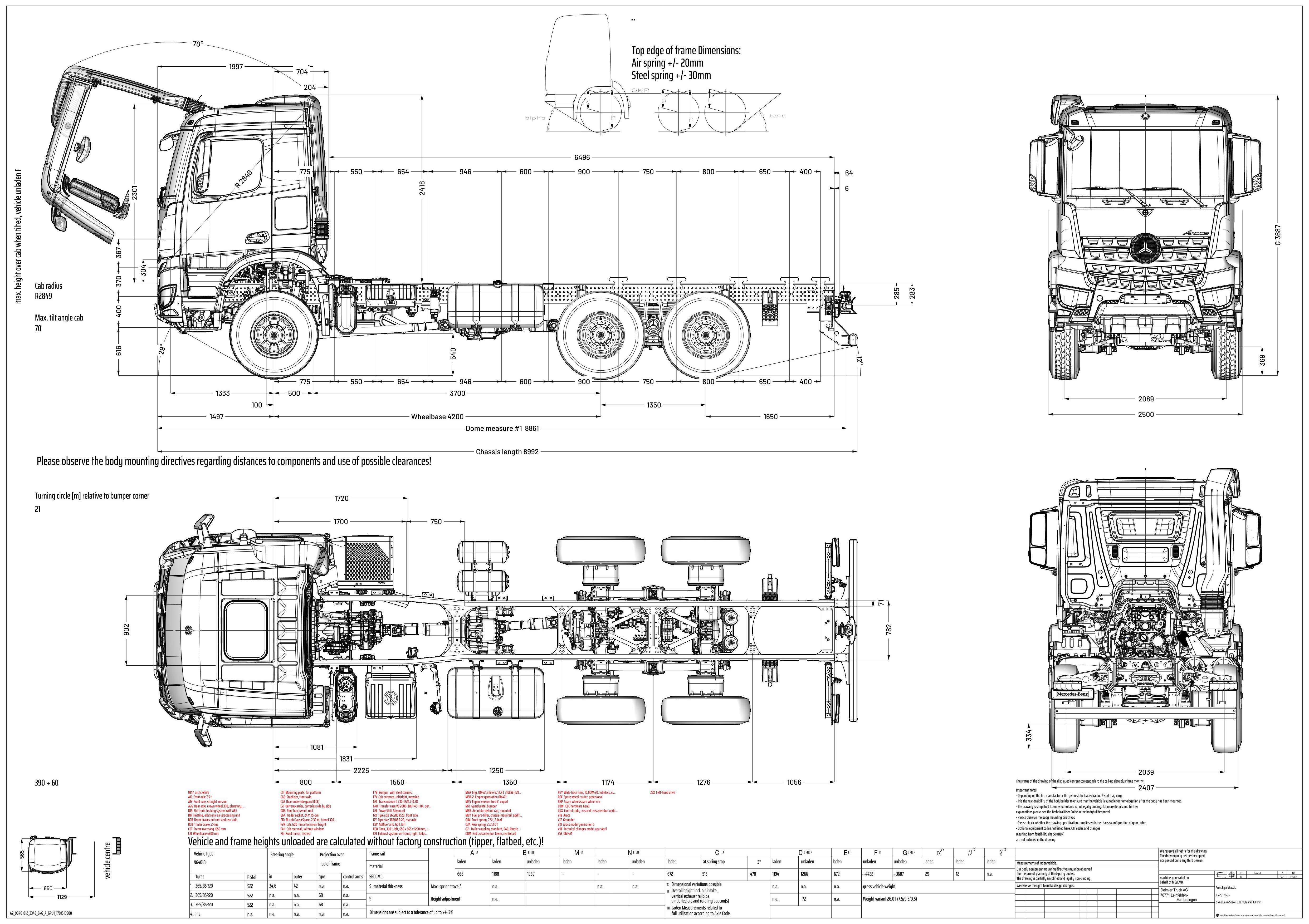 Креслення шасі Mercedes-Benz Arocs 5 3342 A 6x6