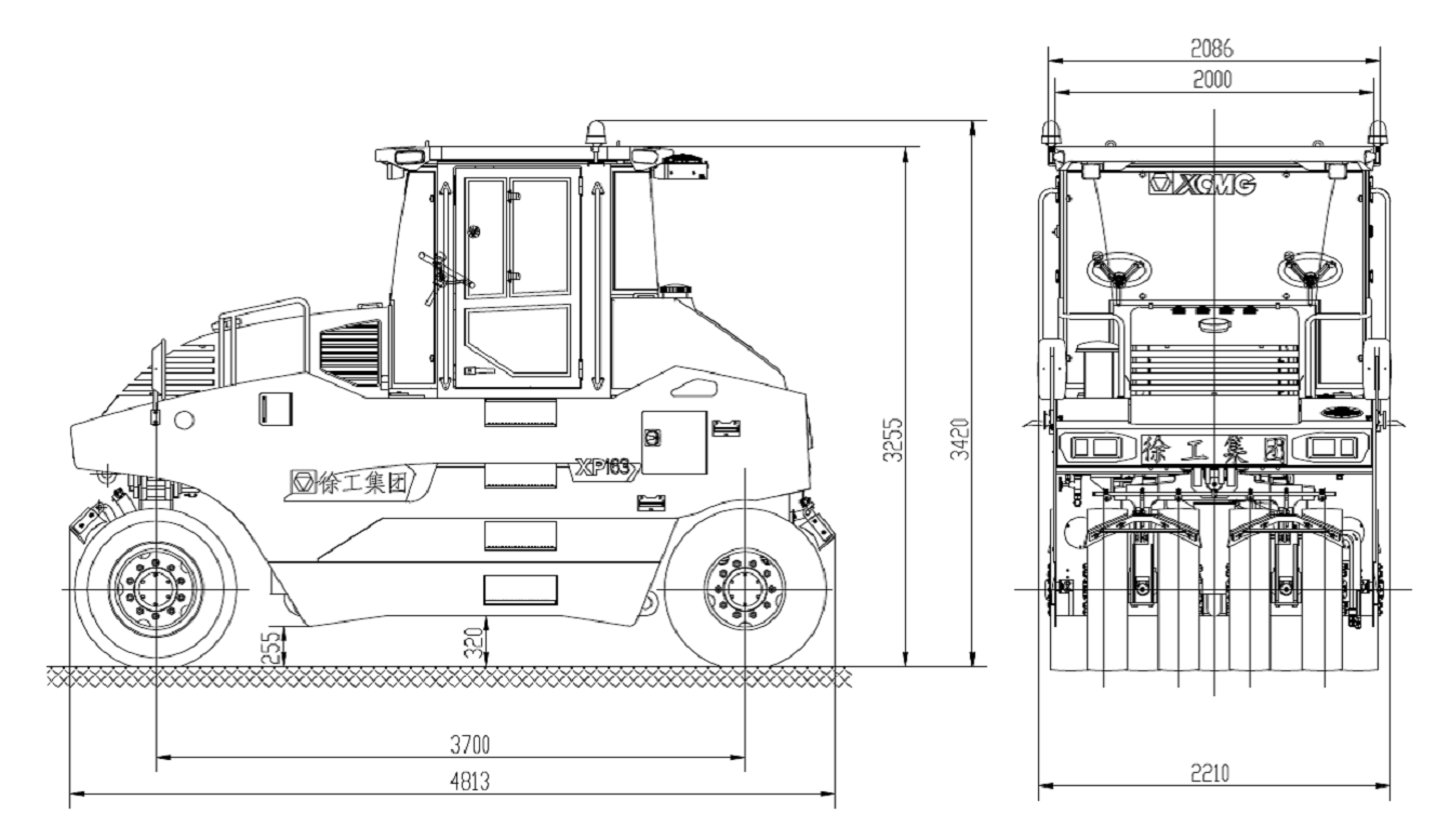 креслення пневмоколісний дорожний каток XCMG XP163