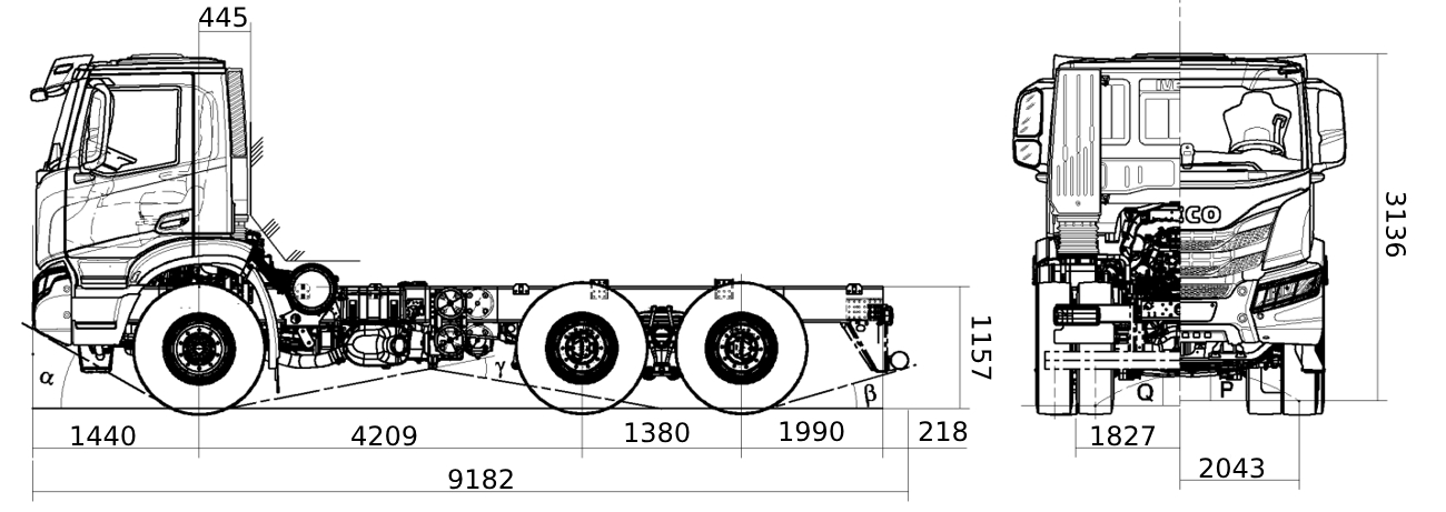 Креслення шасі Iveco T-WAY AD380T43H 6x4 